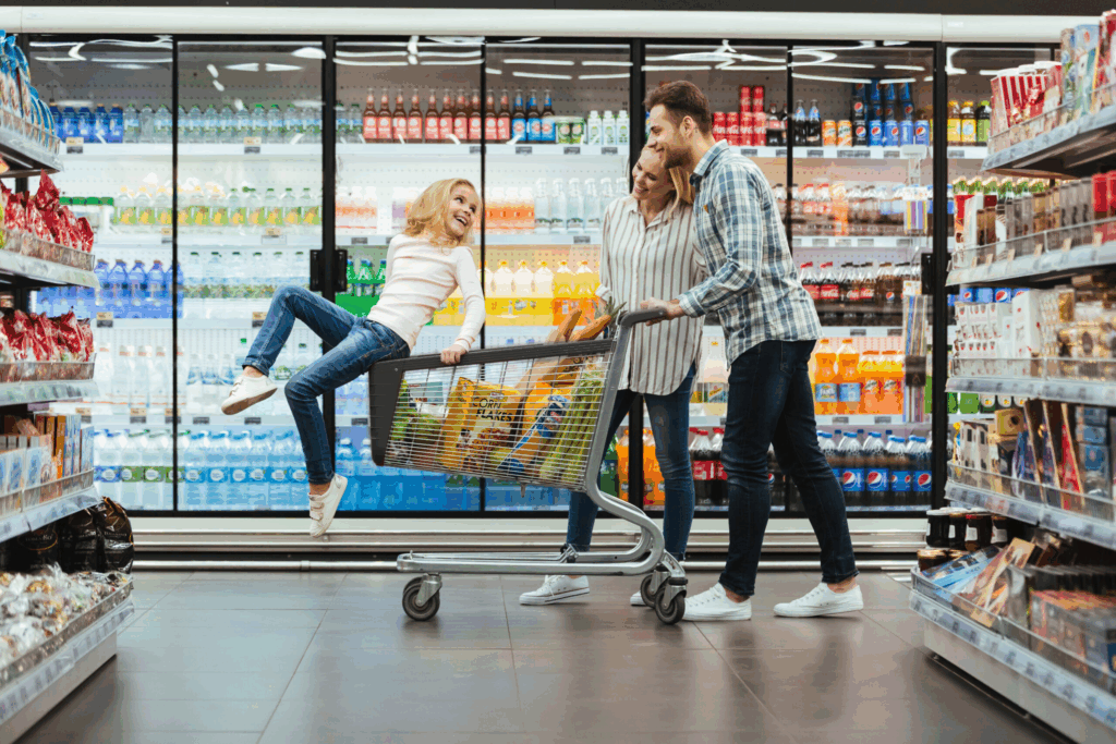 Familie mit Einkaufswagen